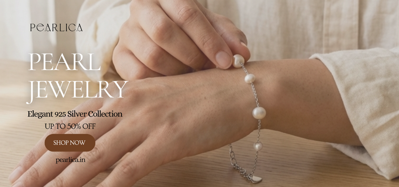 Pearlica pearl jewelry banner — elegant 925 silver collection