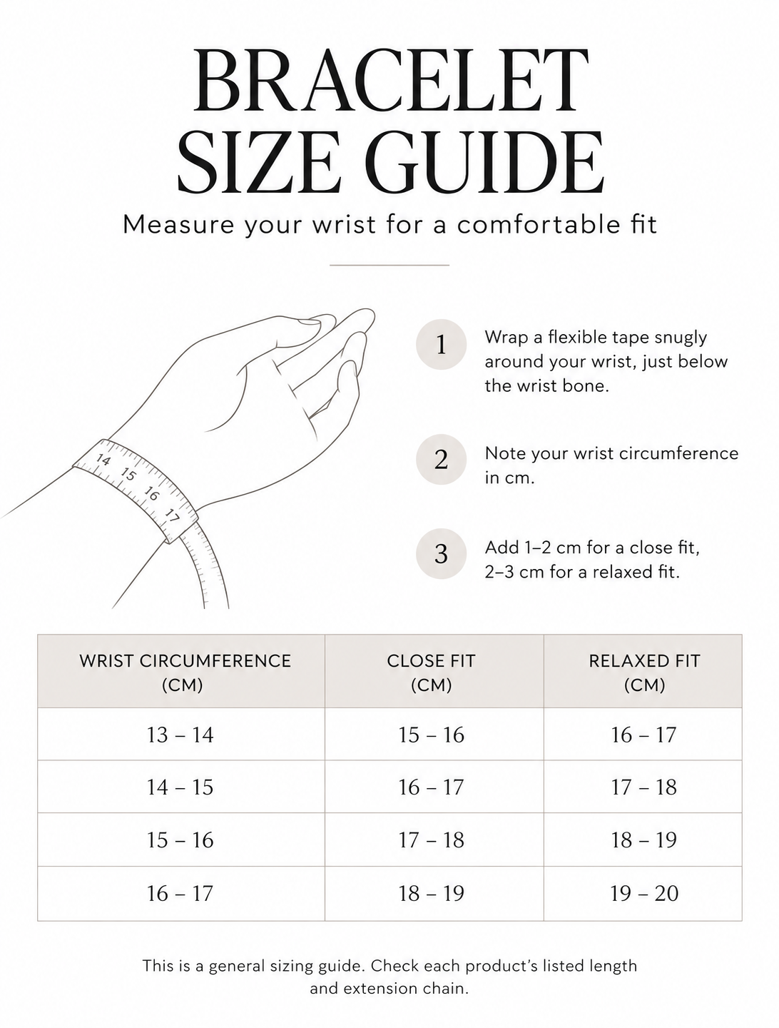 Bracelet size guide
