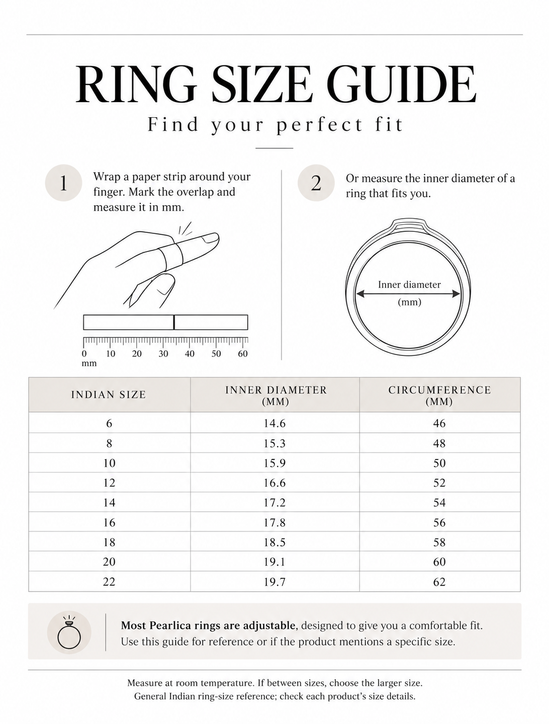 Ring and kada size guide