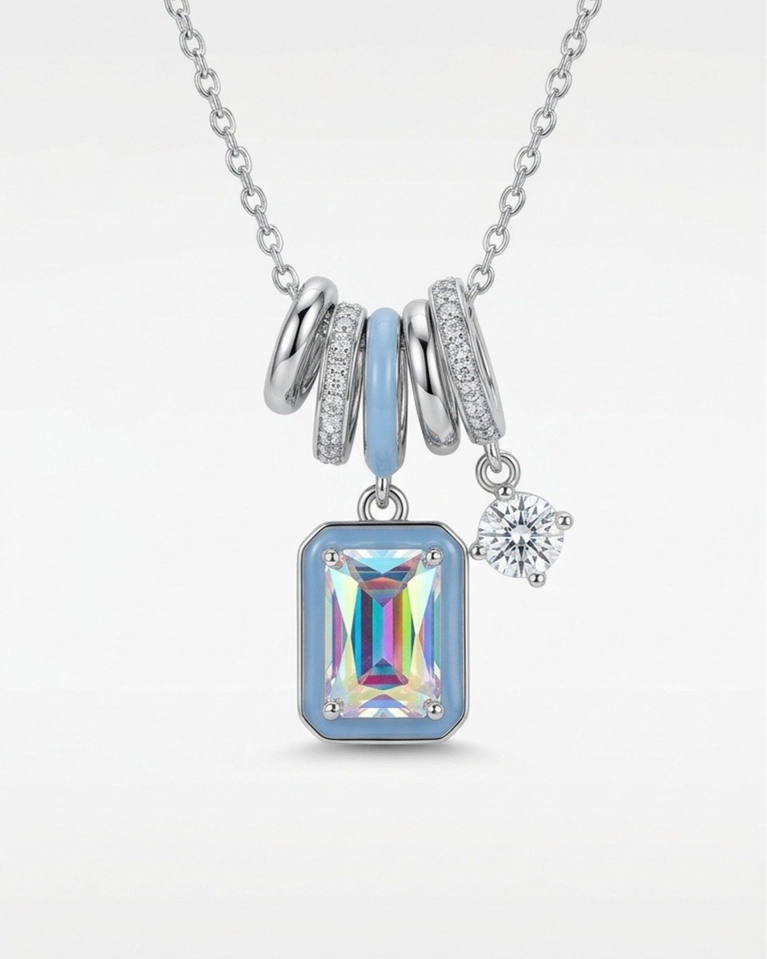 Emerald Link Halo Pendant Necklace Set – 925 Sterling Silver