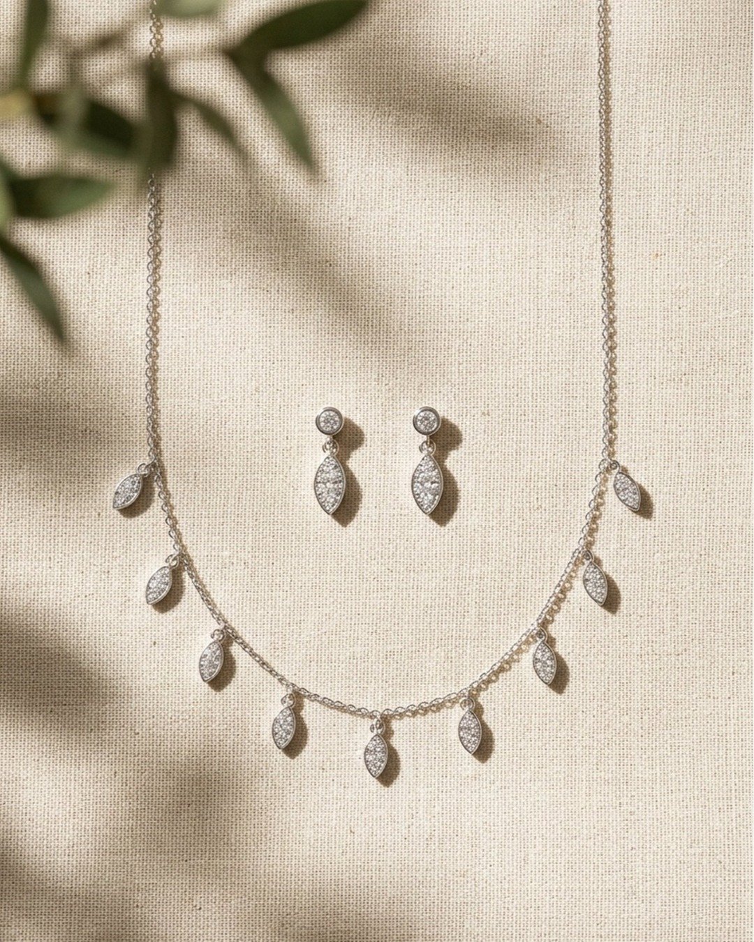 Elegant Leaf Drop Necklace Set – 925 Sterling Silver