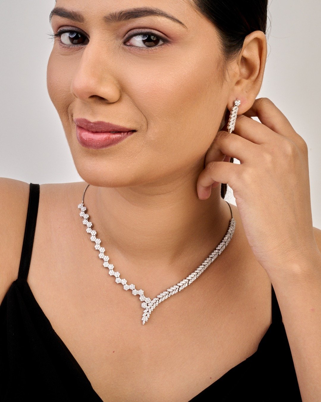 Royal Leaf & Floral Statement Necklace Set – 925 Sterling Silver — view 3