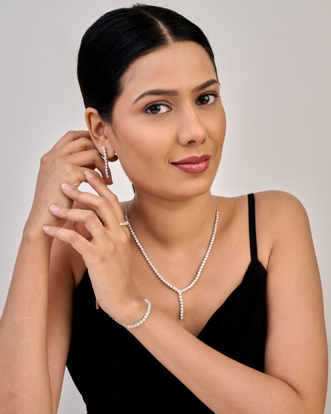 Royal Leaf & Floral Statement Necklace Set – 925 Sterling Silver — view 4