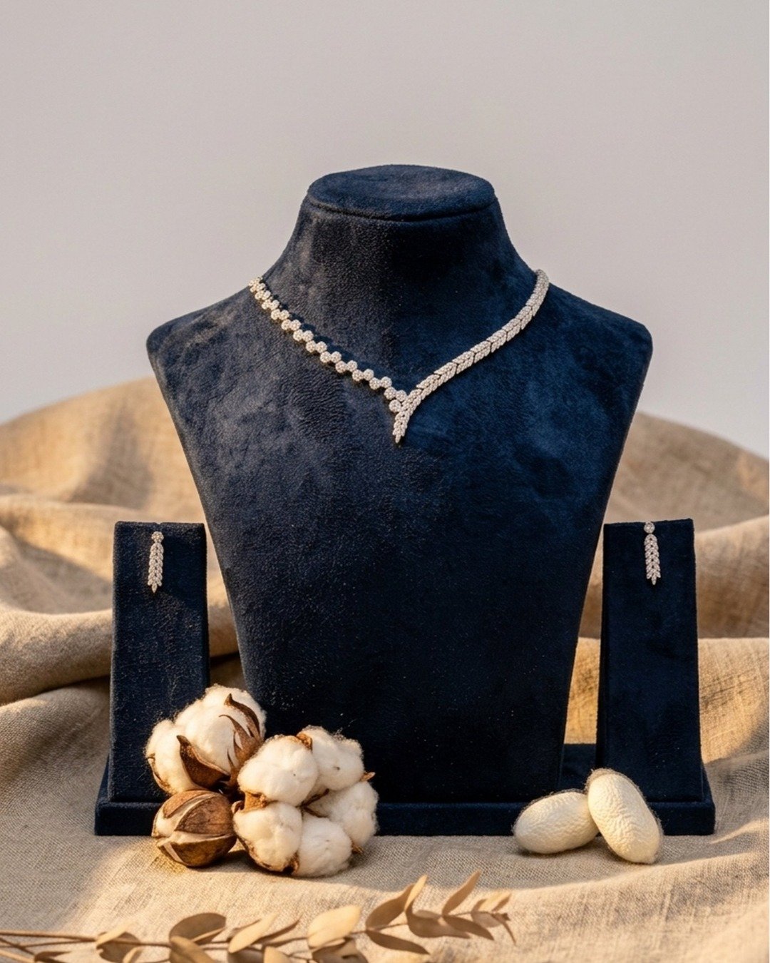 Royal Leaf & Floral Statement Necklace Set – 925 Sterling Silver — view 6