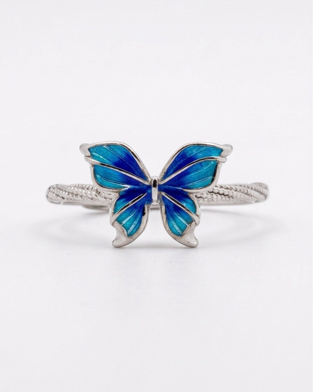 Blue Butterfly Enamel Ring – 925 Sterling Silver — view 4