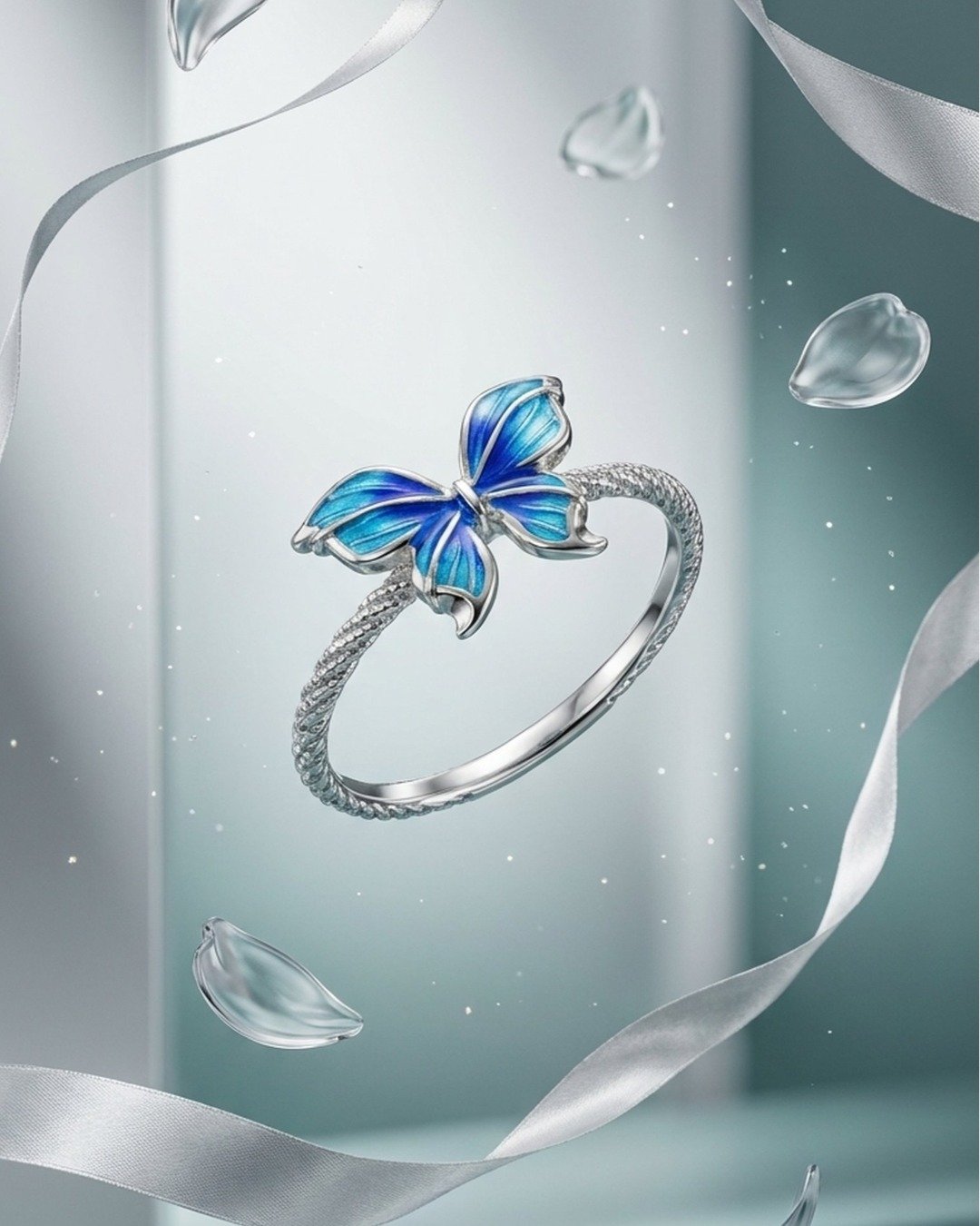 Blue Butterfly Enamel Ring – 925 Sterling Silver — view 5
