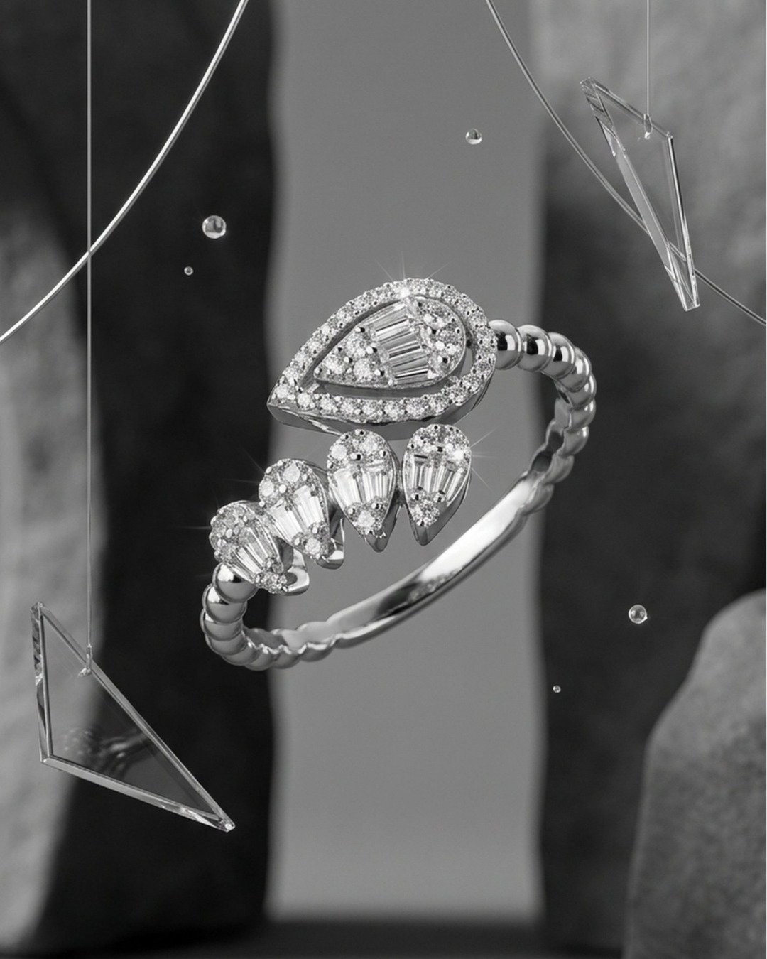 Dual Teardrop Sparkle Adjustable Ring – 925 Sterling Silver — view 5