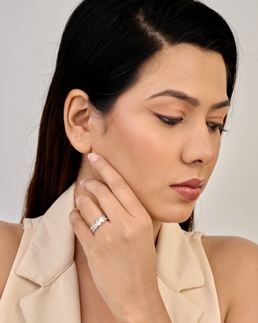 Laurel Leaf Spark Adjustable Ring – 925 Sterling Silver — view 3