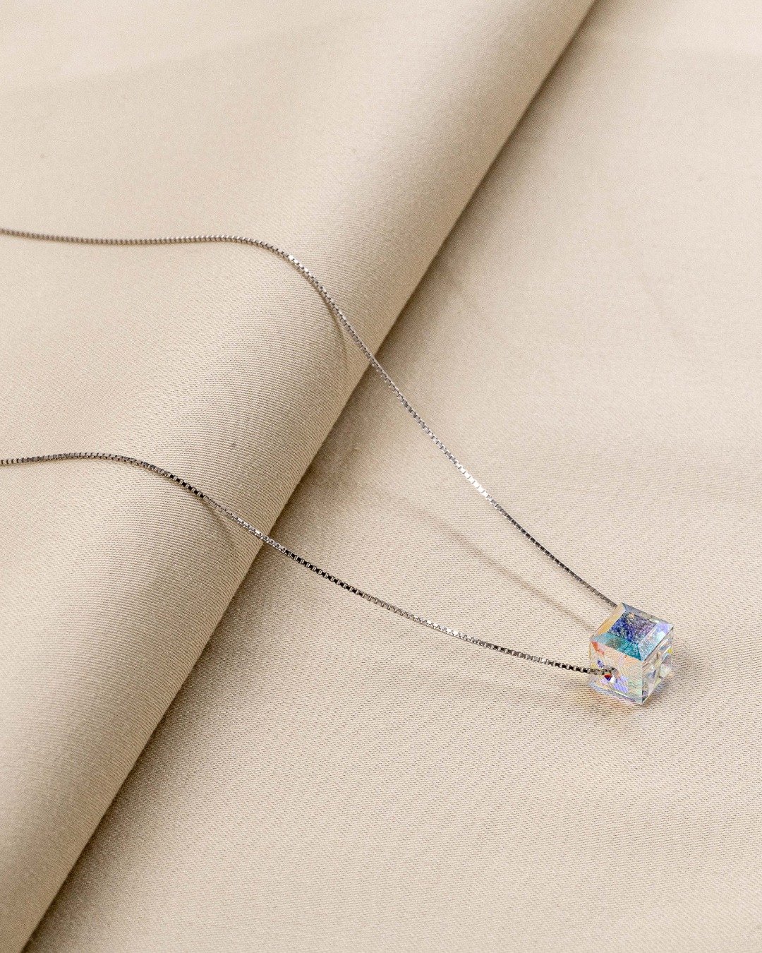 Prism Cube Minimal Pendant Necklace – 925 Sterling Silver — view 4