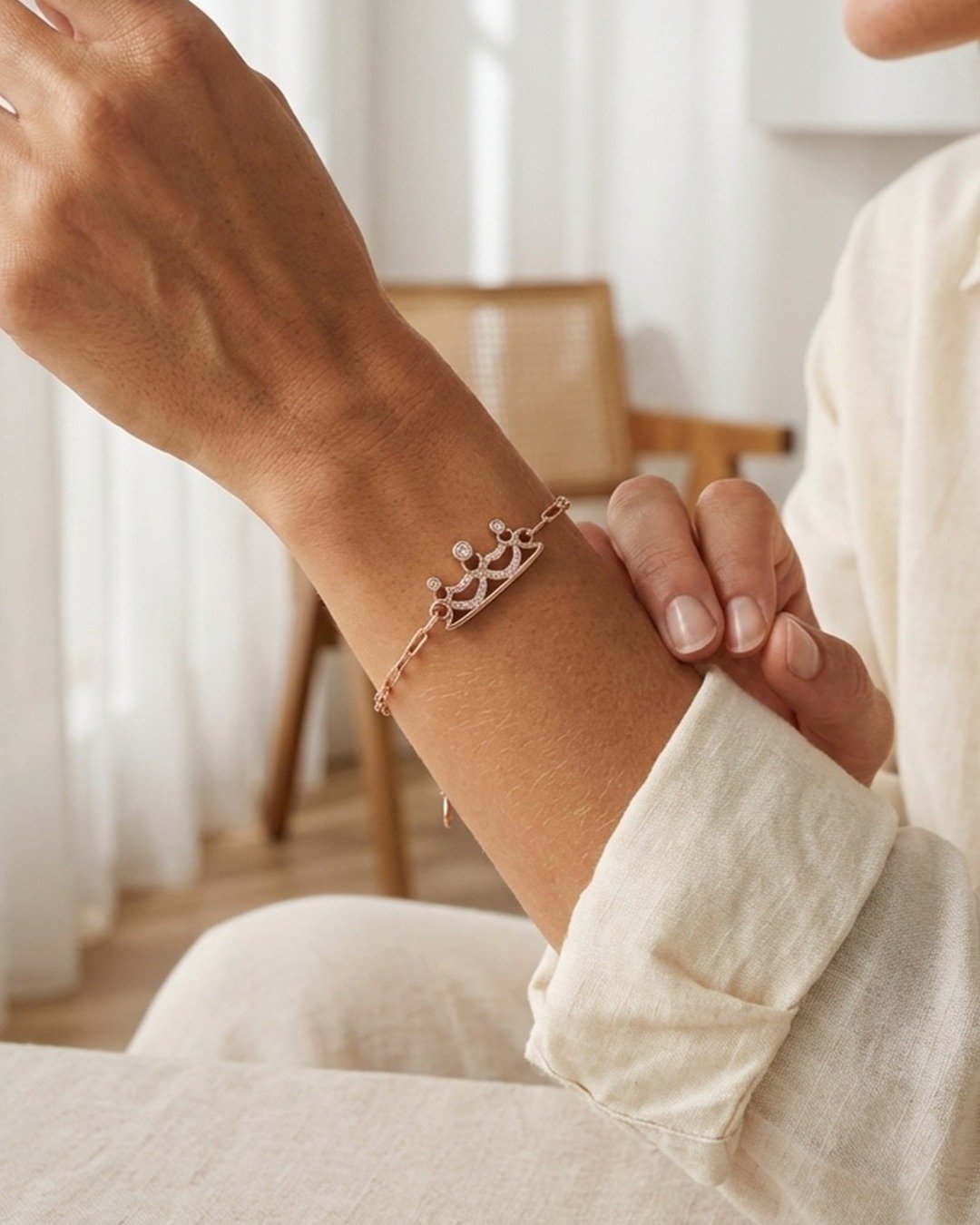 Royal Crown Charm Bracelet – Rose Gold Finish (925 Sterling Silver) — view 4