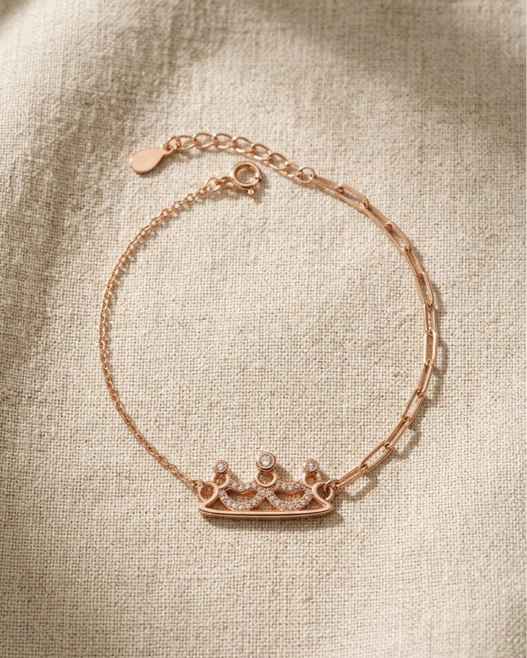 Royal Crown Charm Bracelet – Rose Gold Finish (925 Sterling Silver)
