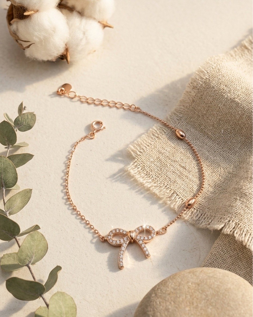 Elegant Bow Charm Bracelet – Rose Gold Finish (925 Sterling Silver) — view 5