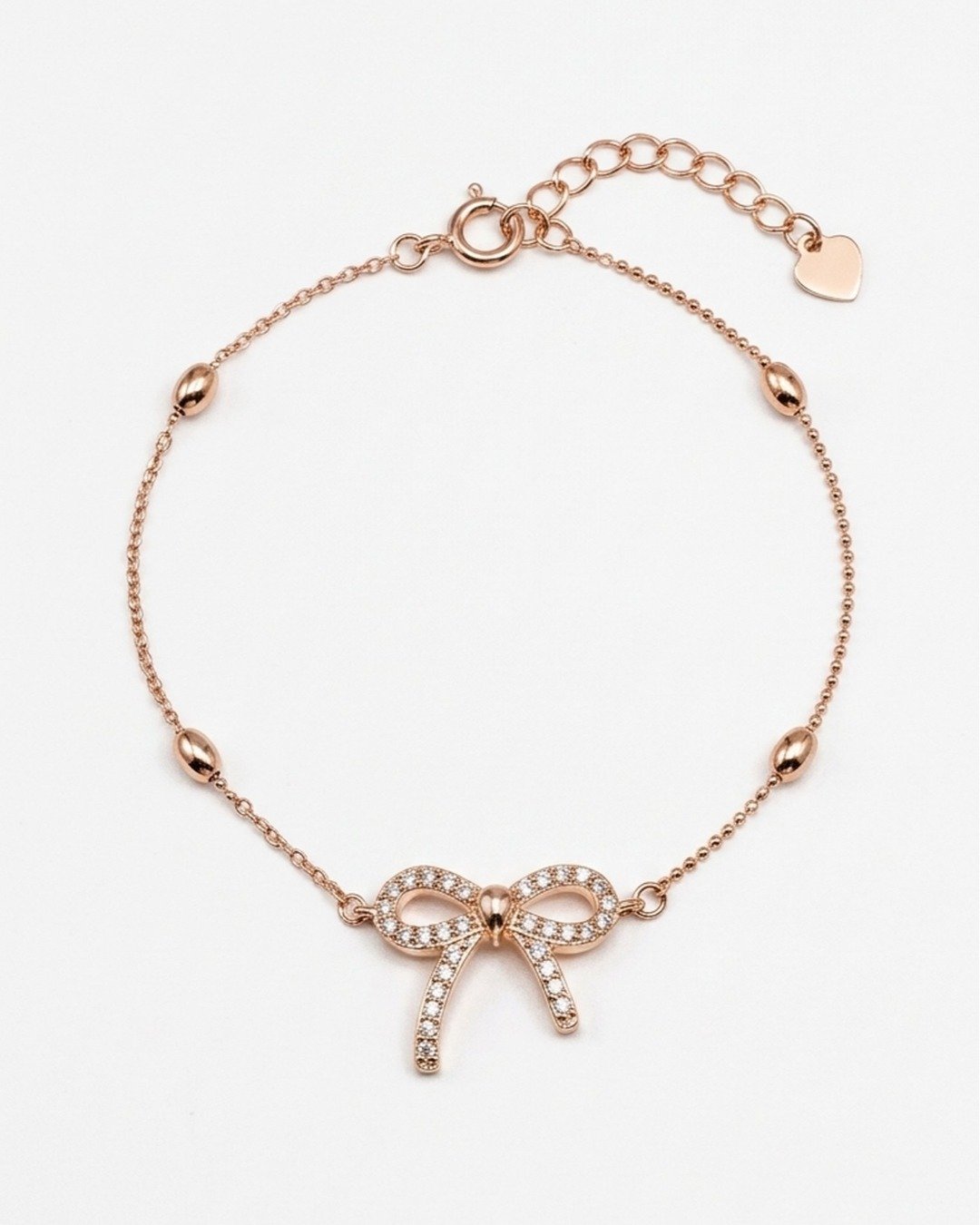 Elegant Bow Charm Bracelet – Rose Gold Finish (925 Sterling Silver) — view 6