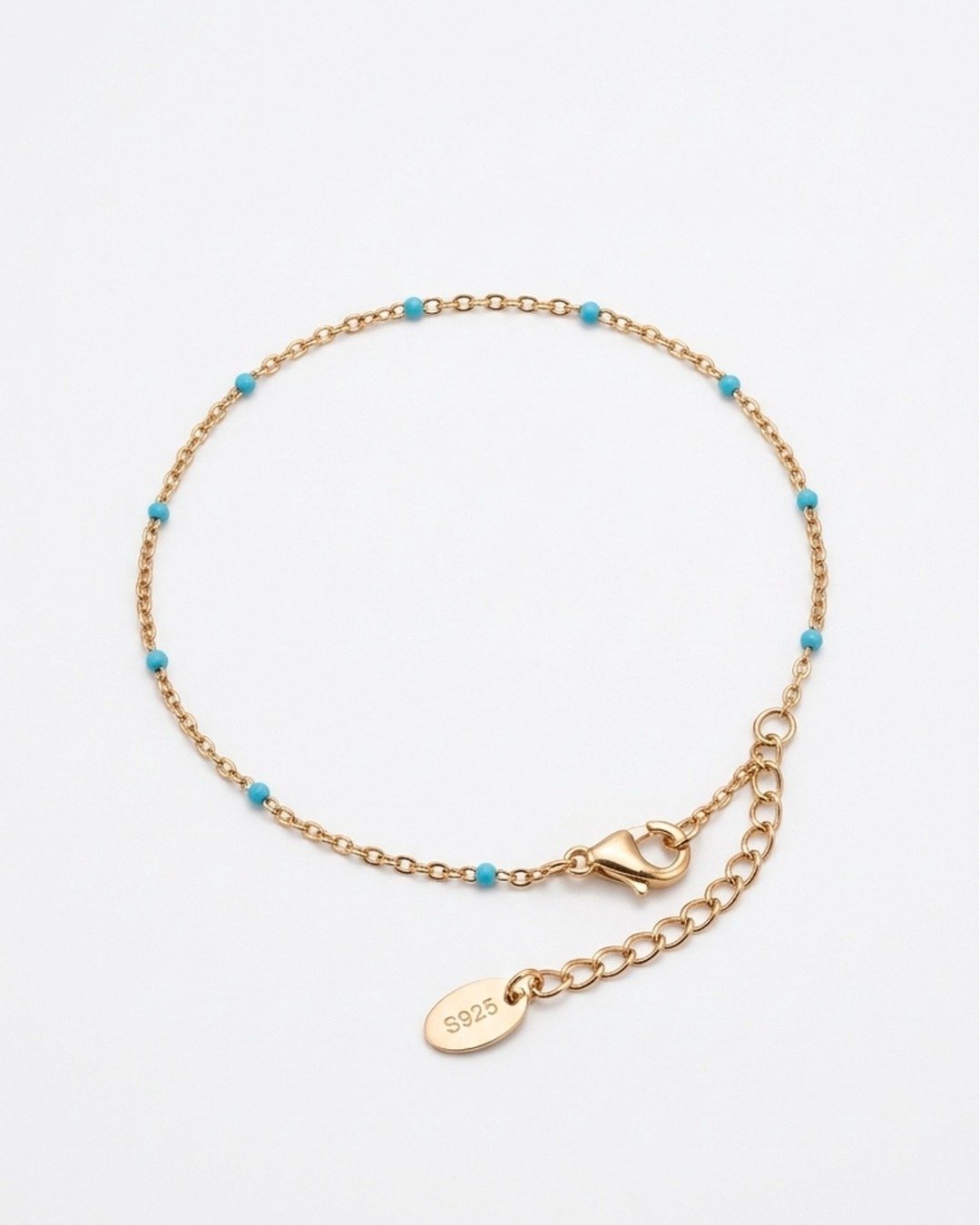 Turquoise Beaded Chain Bracelet – Rose Gold Finish (925 Sterling Silver) — view 4