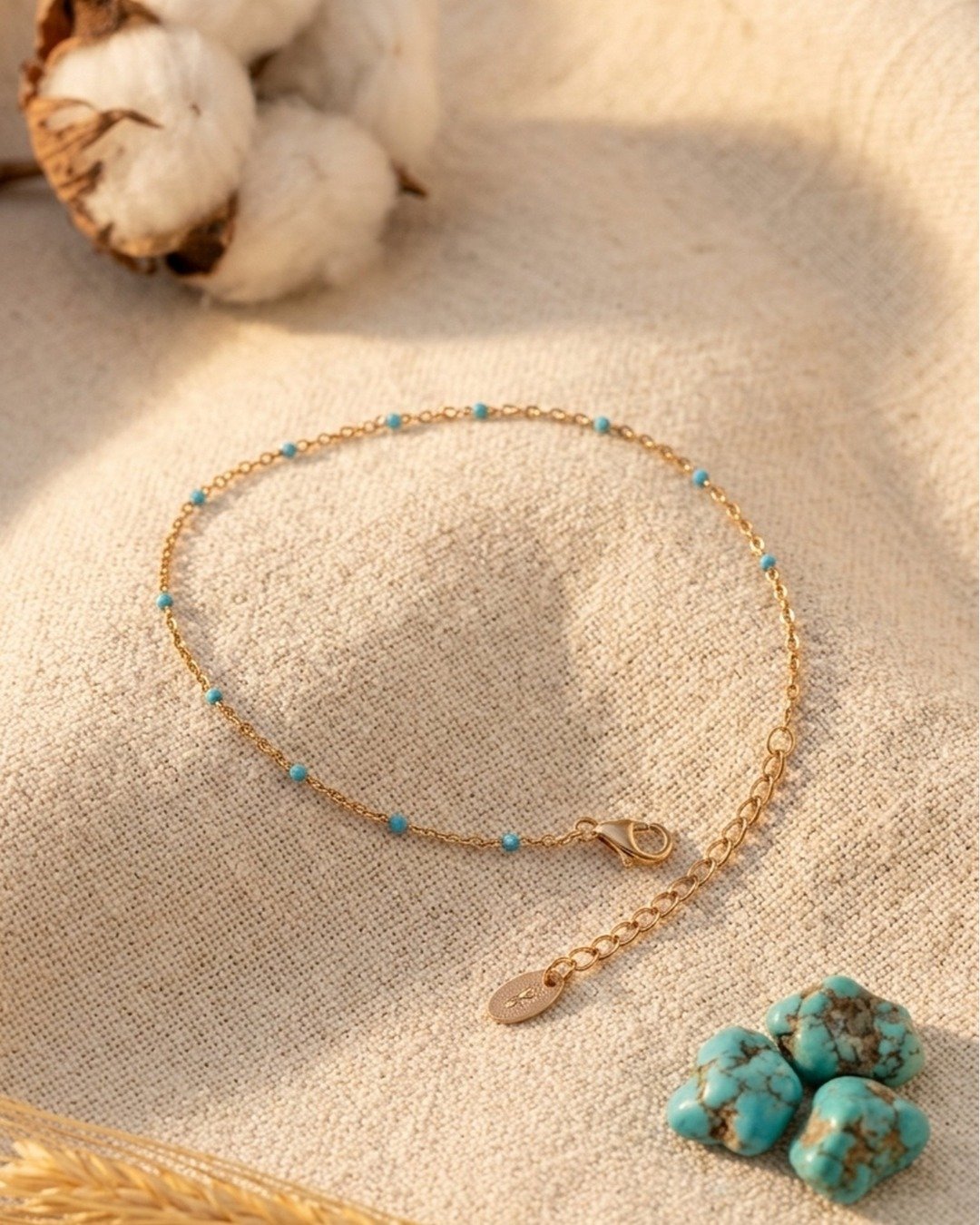 Turquoise Beaded Chain Bracelet – Rose Gold Finish (925 Sterling Silver)