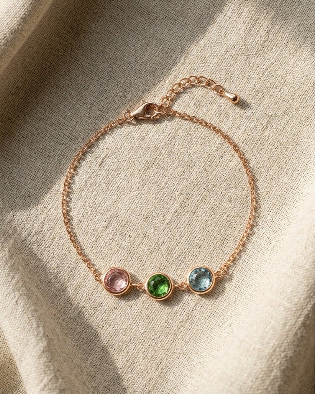 Trio Gemstone Circle Bracelet – Rose Gold Finish (925 Sterling Silver) — view 4