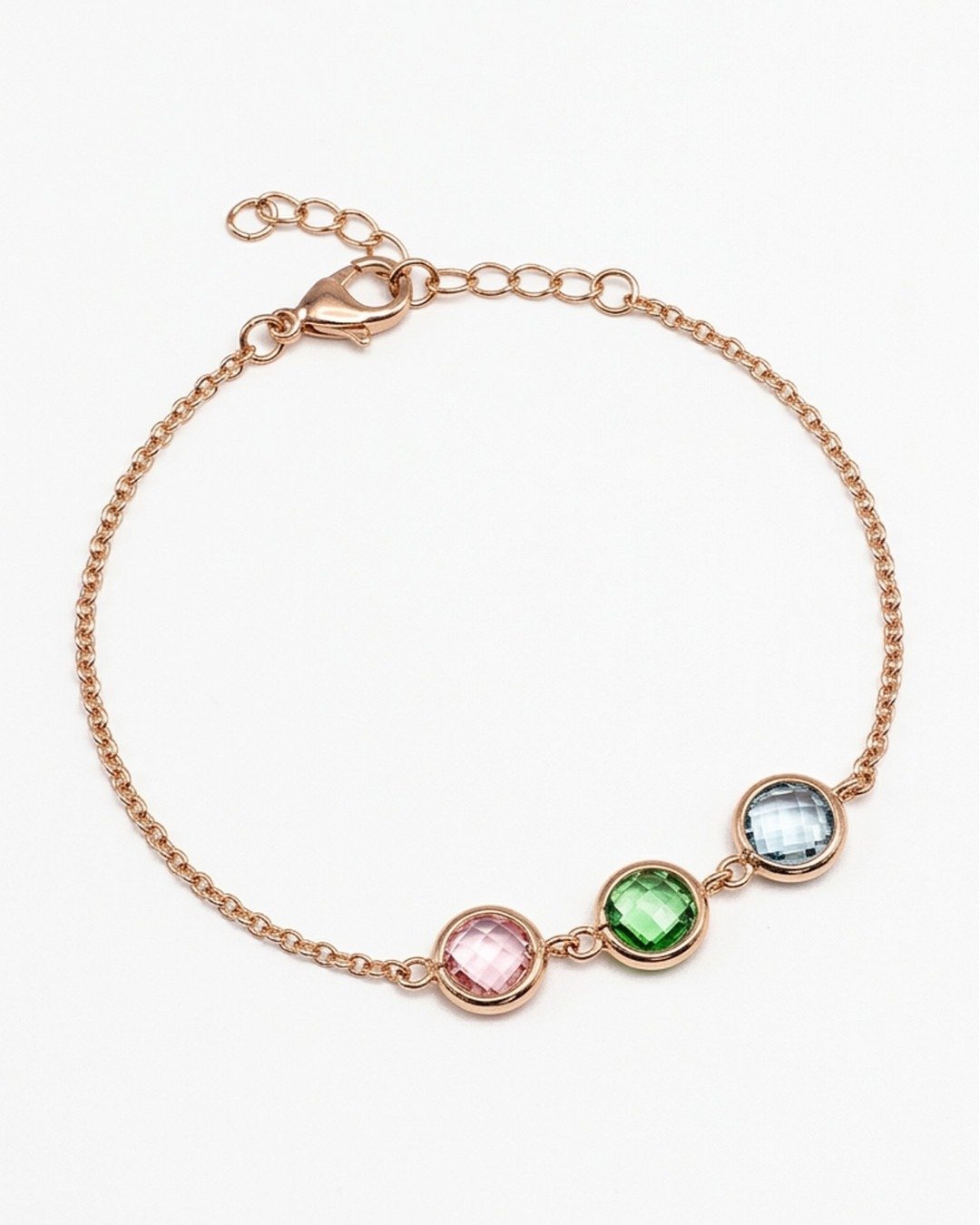 Trio Gemstone Circle Bracelet – Rose Gold Finish (925 Sterling Silver) — view 6