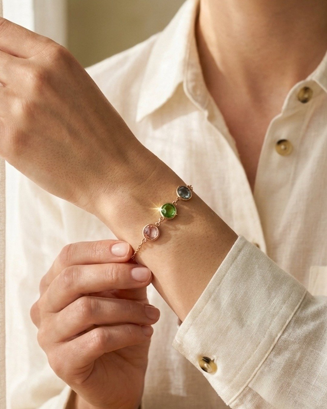 Trio Gemstone Circle Bracelet – Rose Gold Finish (925 Sterling Silver) — view 5