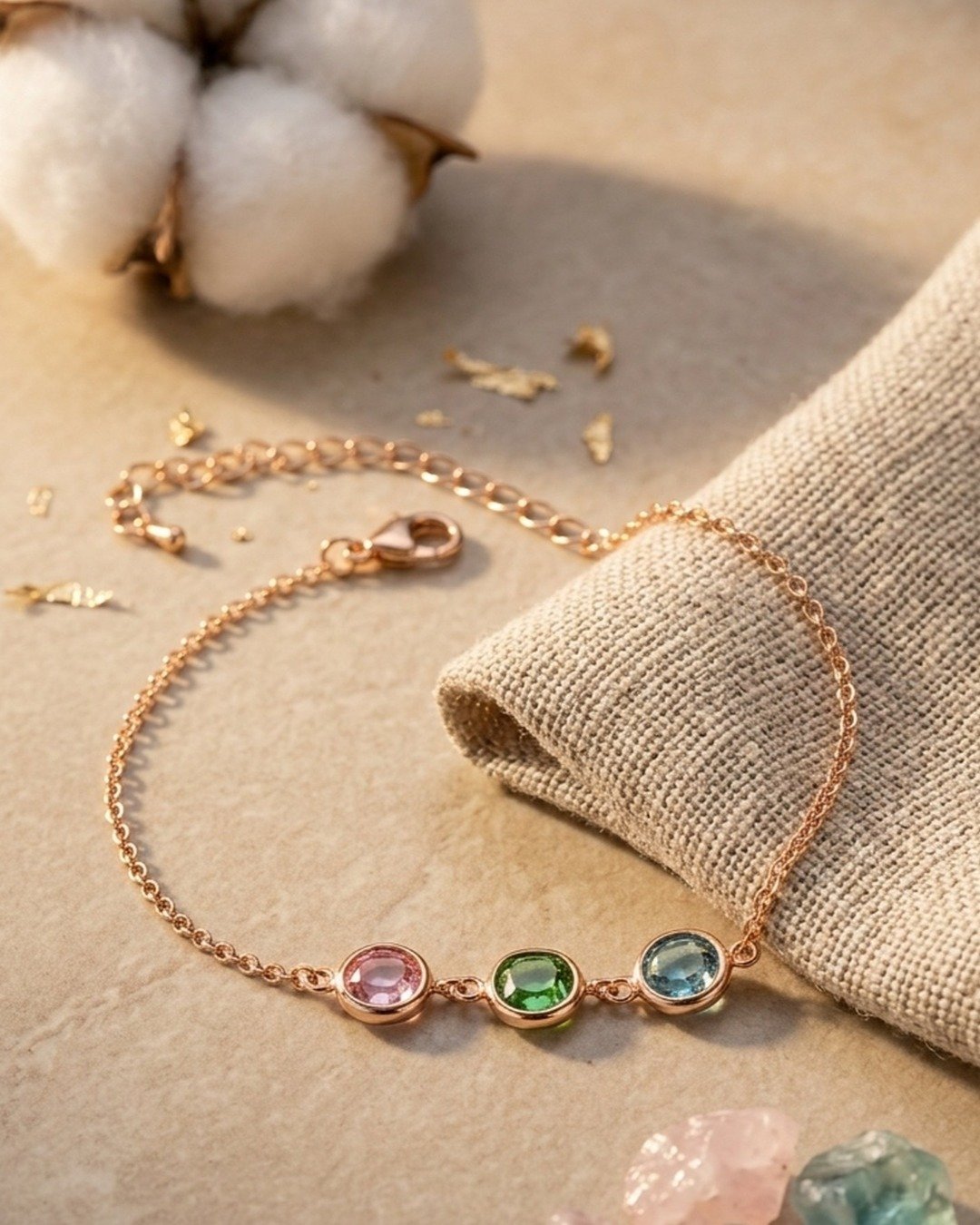 Trio Gemstone Circle Bracelet – Rose Gold Finish (925 Sterling Silver)