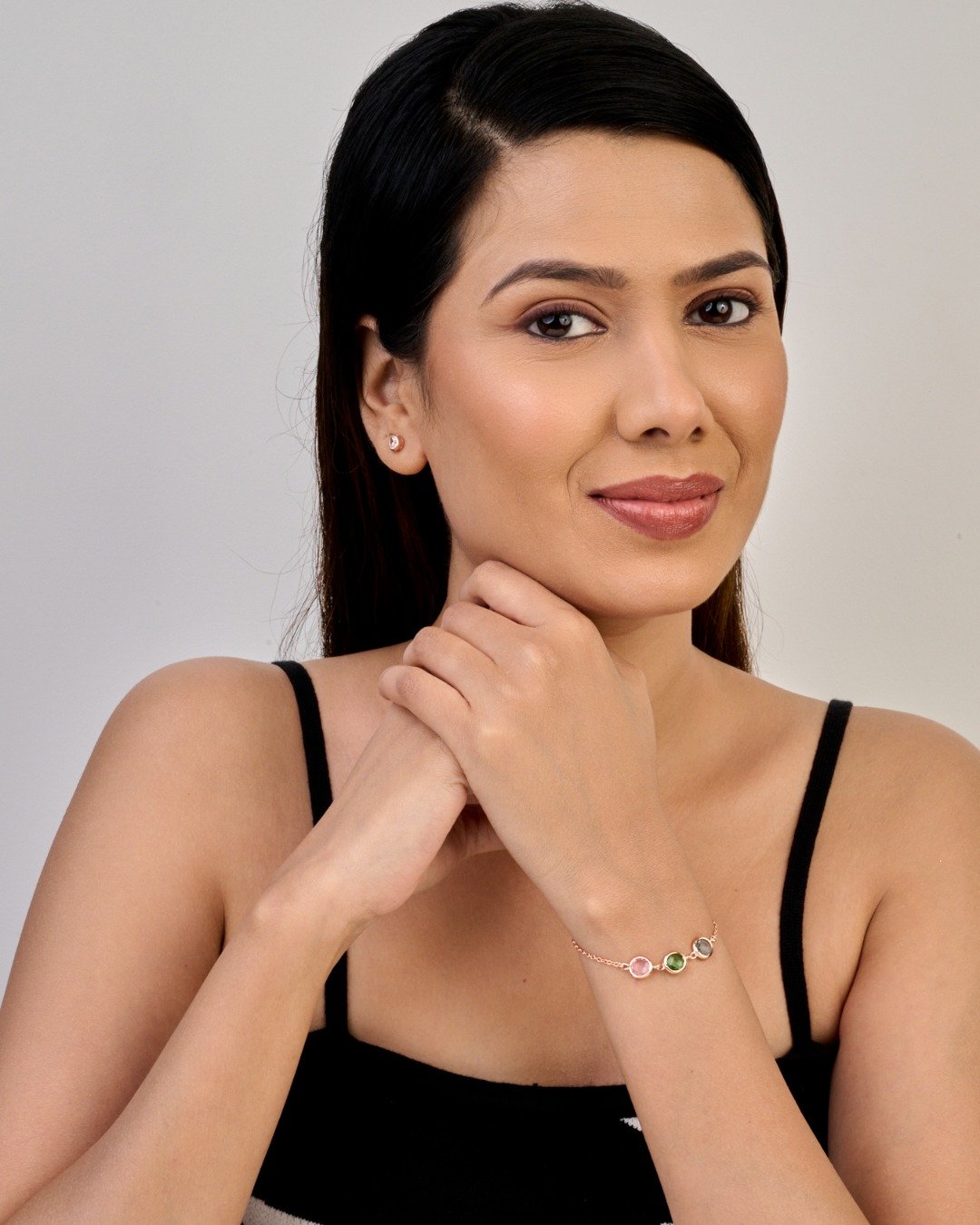 Trio Gemstone Circle Bracelet – Rose Gold Finish (925 Sterling Silver) — view 3