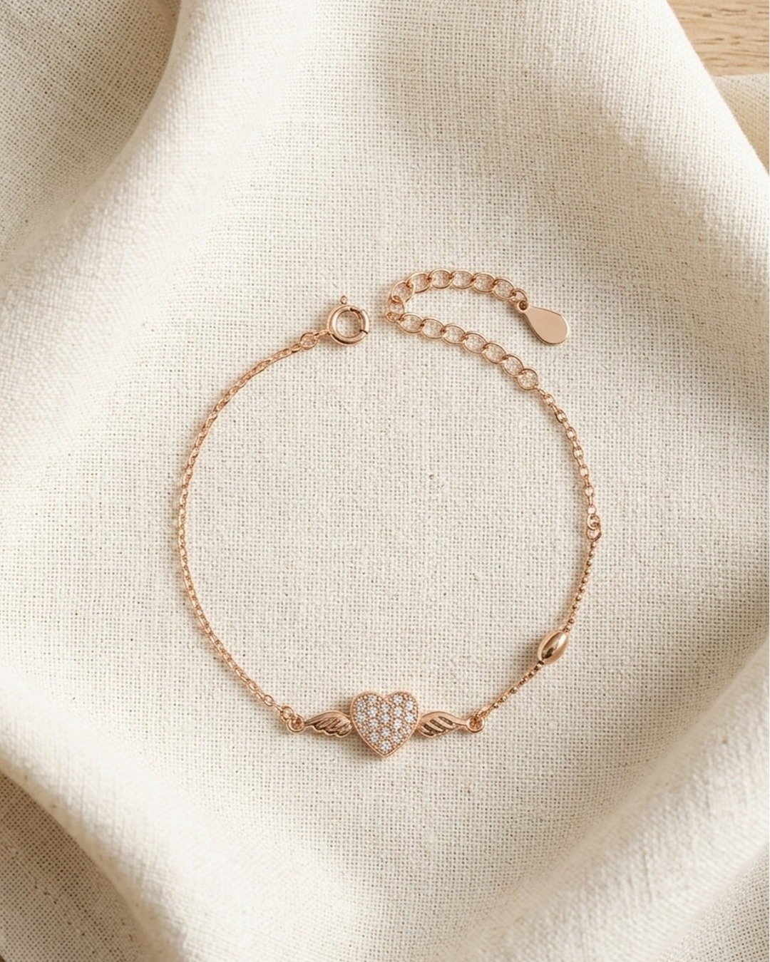Angel Wing Heart Bracelet – Rose Gold Finish (925 Sterling Silver)
