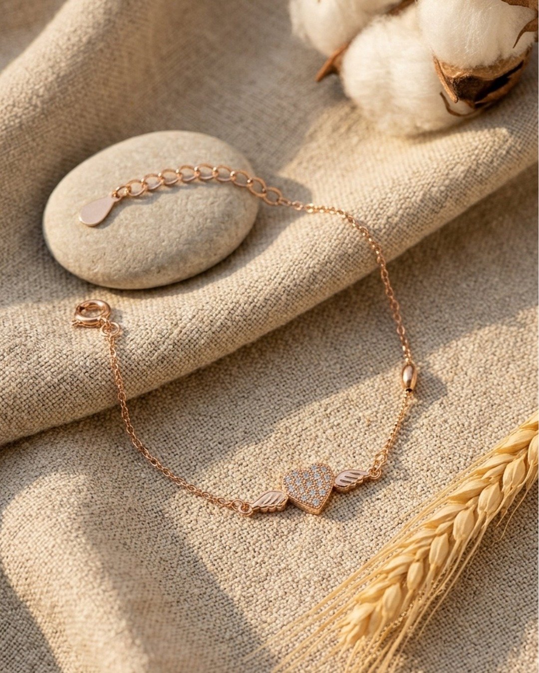 Angel Wing Heart Bracelet – Rose Gold Finish (925 Sterling Silver) — view 4