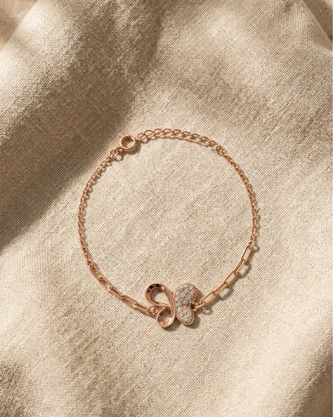 Butterfly Crystal Charm Bracelet – Rose Gold Finish (925 Sterling Silver)