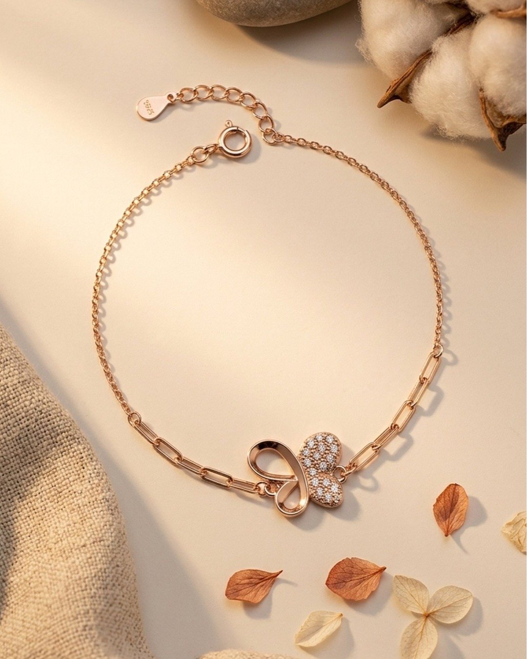 Butterfly Crystal Charm Bracelet – Rose Gold Finish (925 Sterling Silver) — view 5