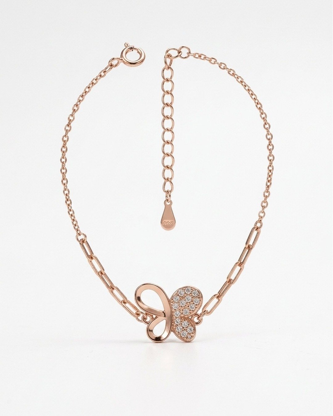 Butterfly Crystal Charm Bracelet – Rose Gold Finish (925 Sterling Silver) — view 6