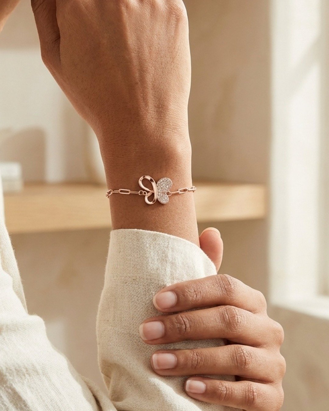 Butterfly Crystal Charm Bracelet – Rose Gold Finish (925 Sterling Silver) — view 4