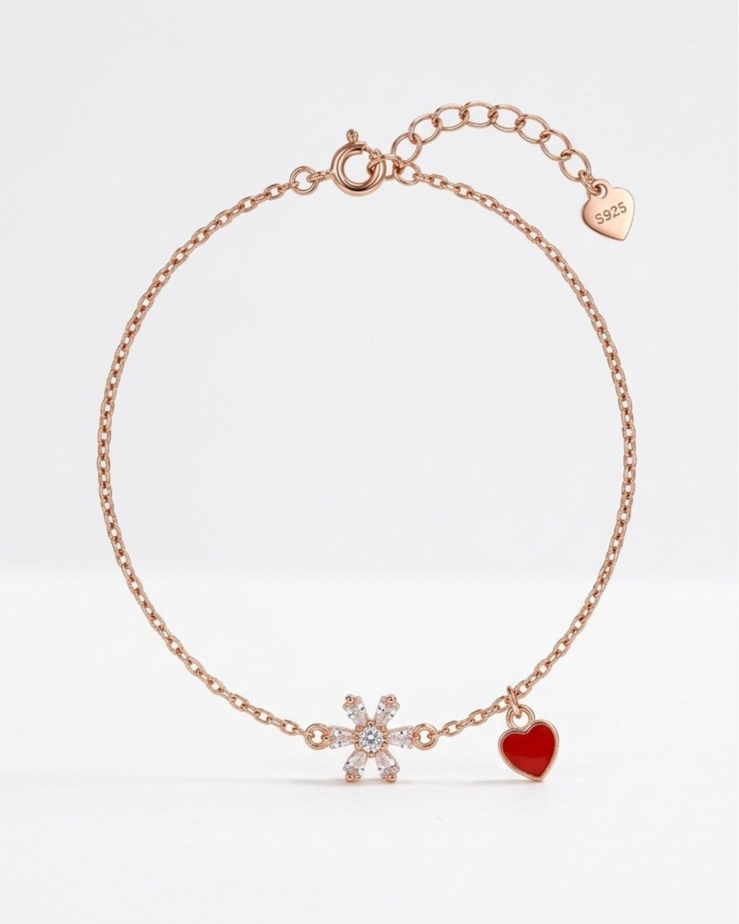 Starburst & Heart Charm Bracelet – Rose Gold Finish (925 Sterling Silver) — view 4