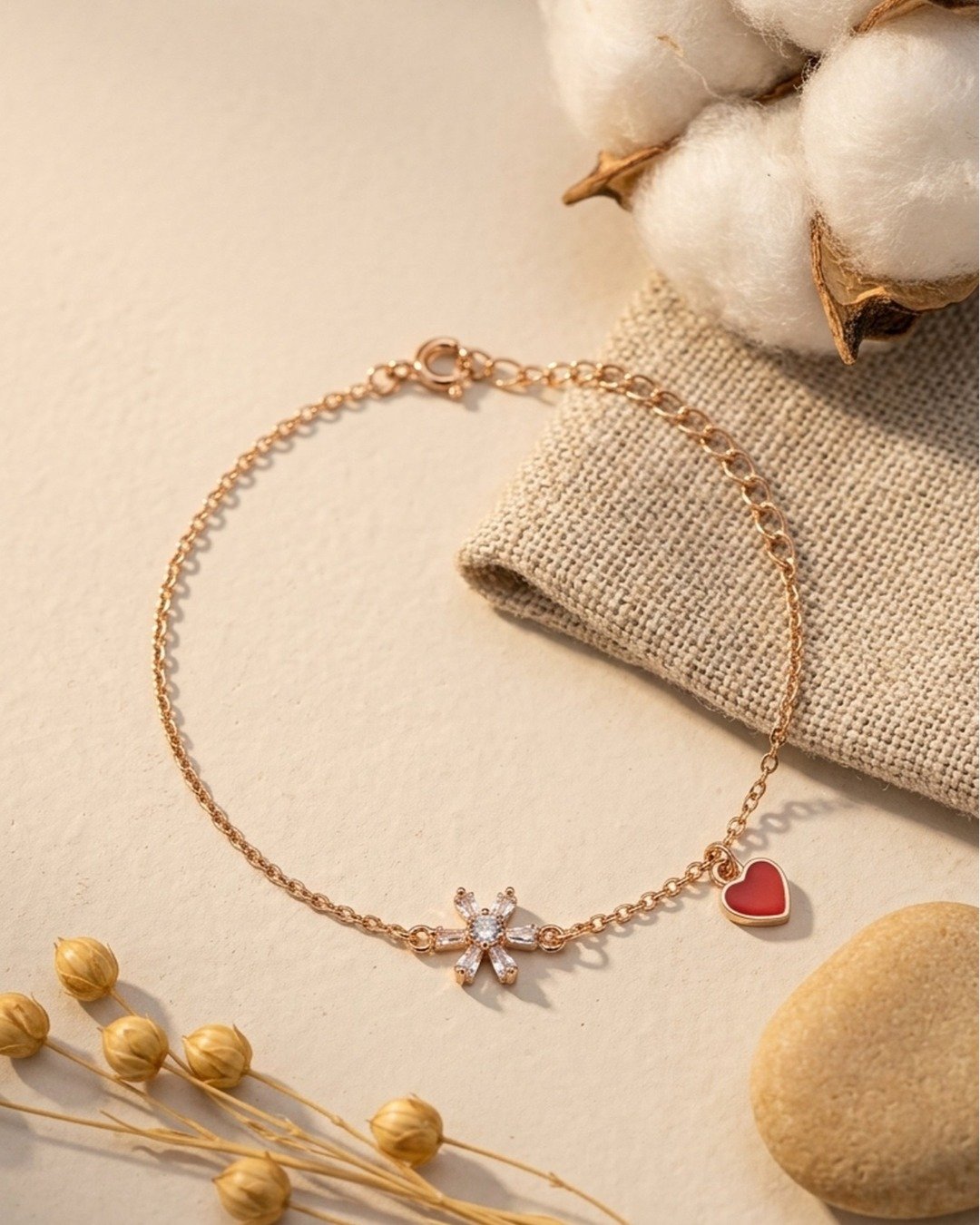 Starburst & Heart Charm Bracelet – Rose Gold Finish (925 Sterling Silver) — view 5