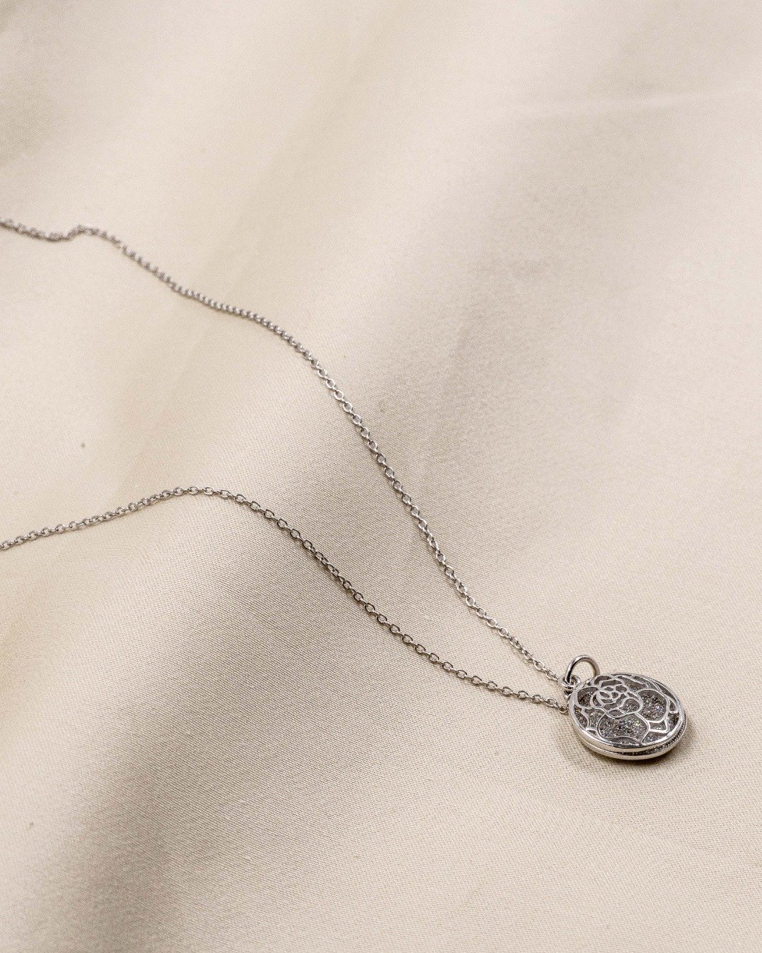 Dual Charm Floral Disc Pendant Necklace – 925 Sterling Silver — view 4