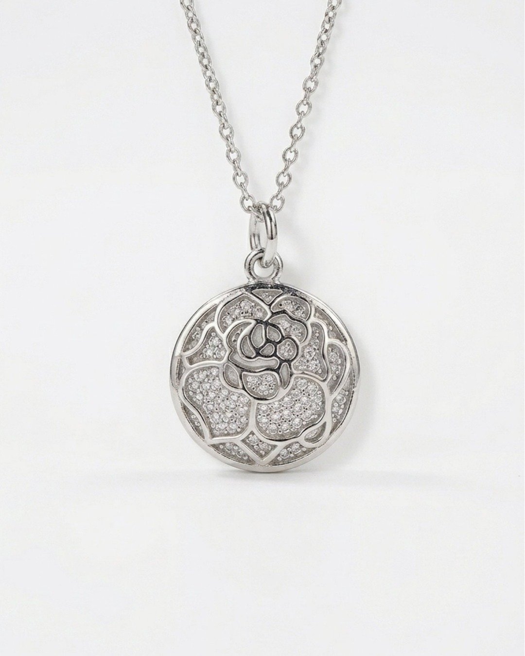 Dual Charm Floral Disc Pendant Necklace – 925 Sterling Silver