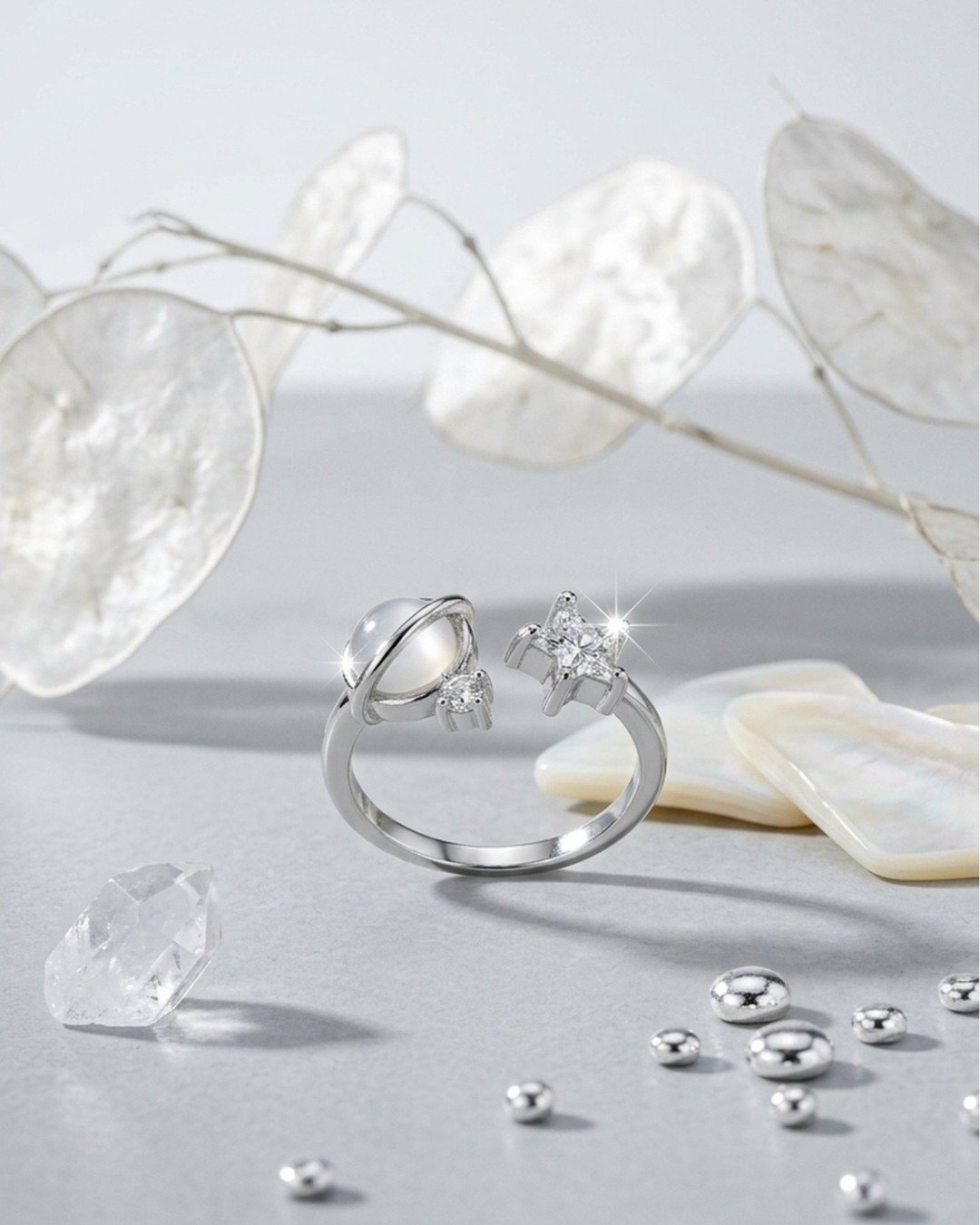 Celestial Star & Moon Adjustable Ring – 925 Sterling Silver — view 4