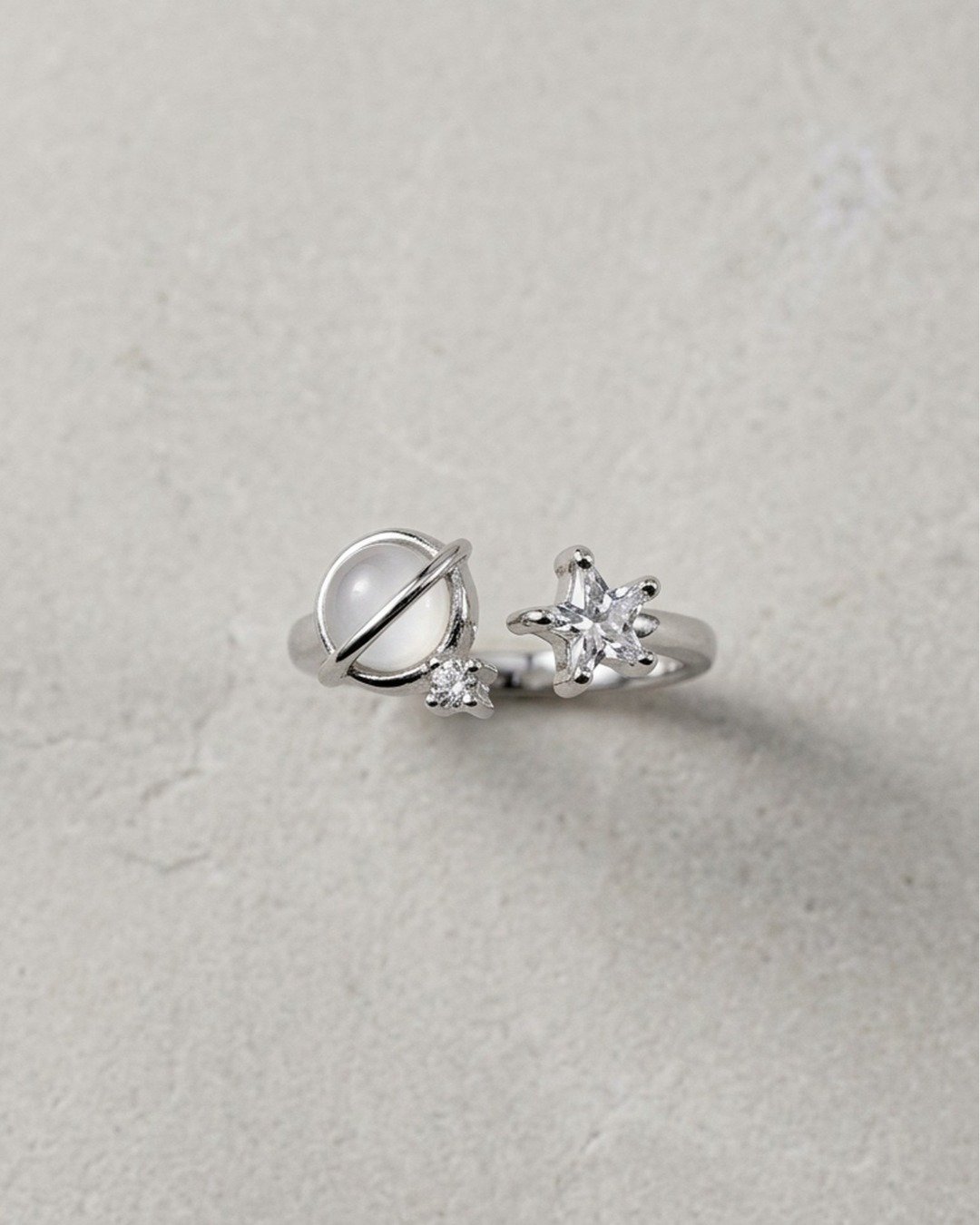 Celestial Star & Moon Adjustable Ring – 925 Sterling Silver — view 3