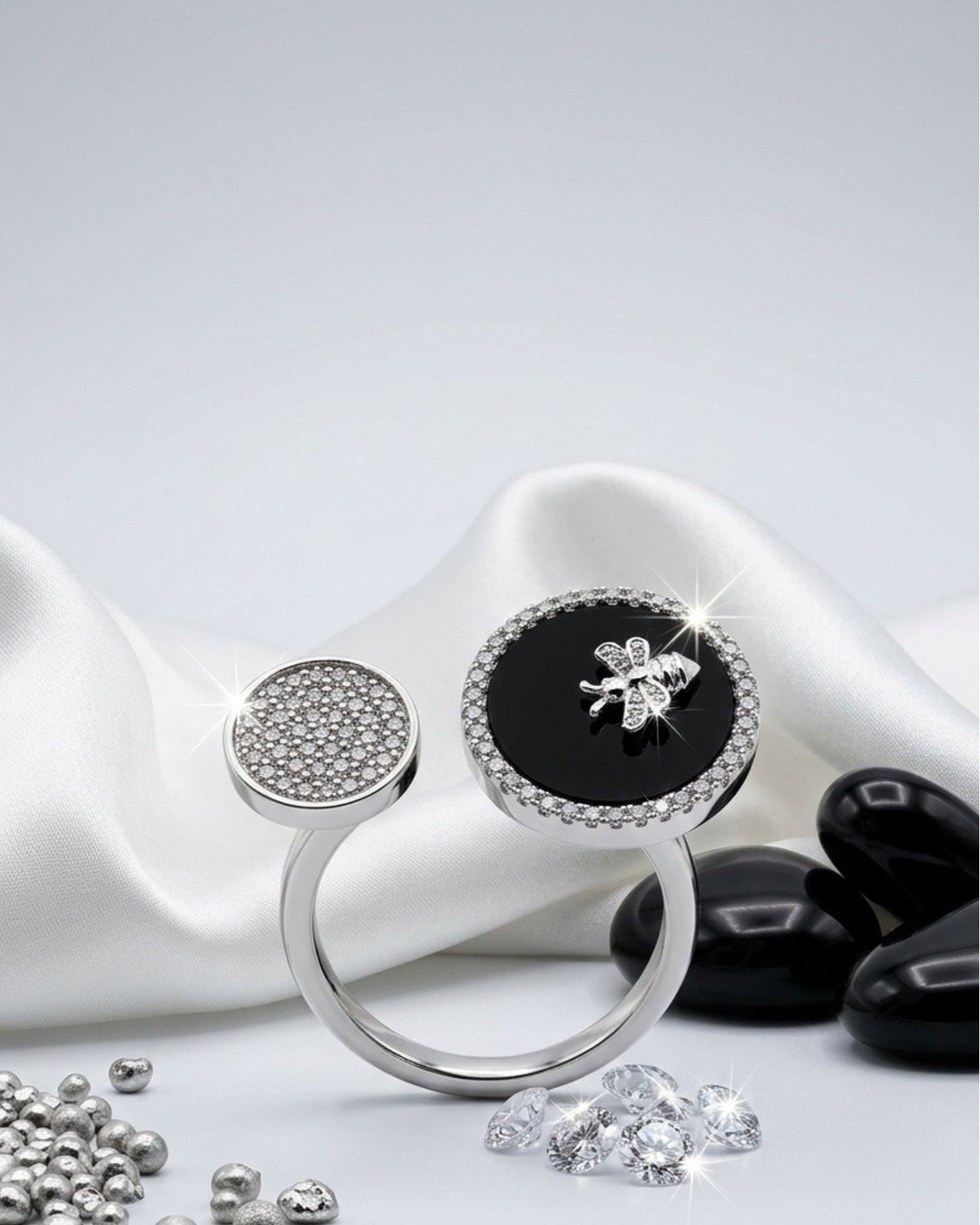 Dual Disc Clover Statement Adjustable Ring – 925 Sterling Silver — view 6