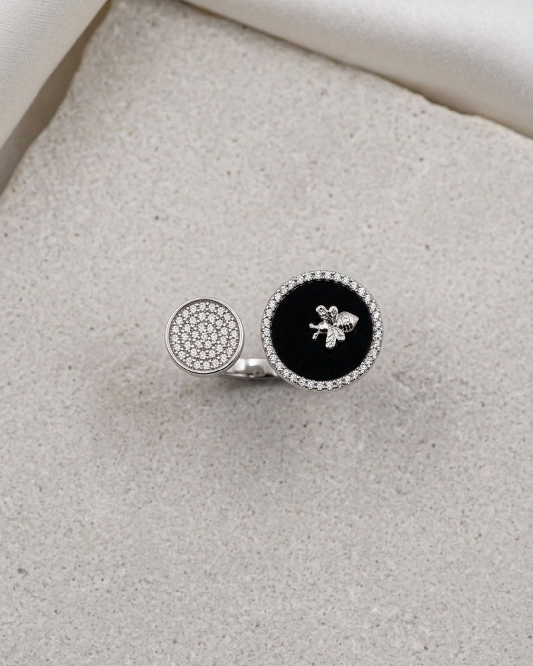 Dual Disc Clover Statement Adjustable Ring – 925 Sterling Silver