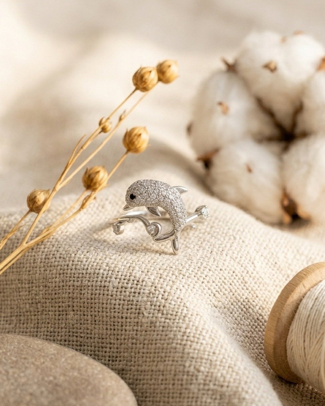 Dolphin Sparkle Adjustable Ring – 925 Sterling Silver — view 5