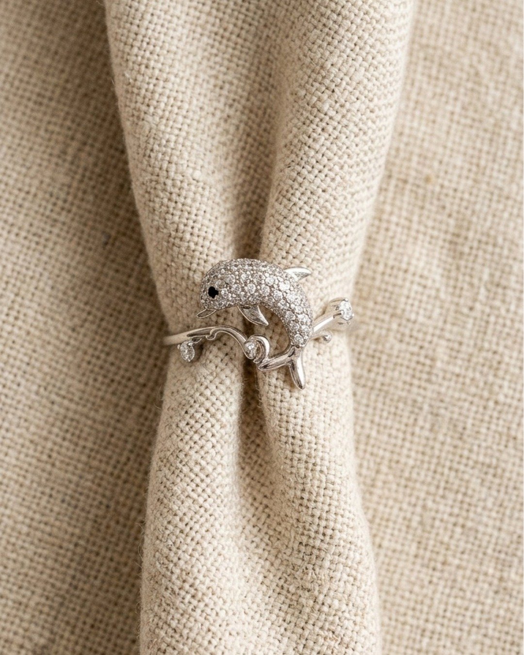 Dolphin Sparkle Adjustable Ring – 925 Sterling Silver