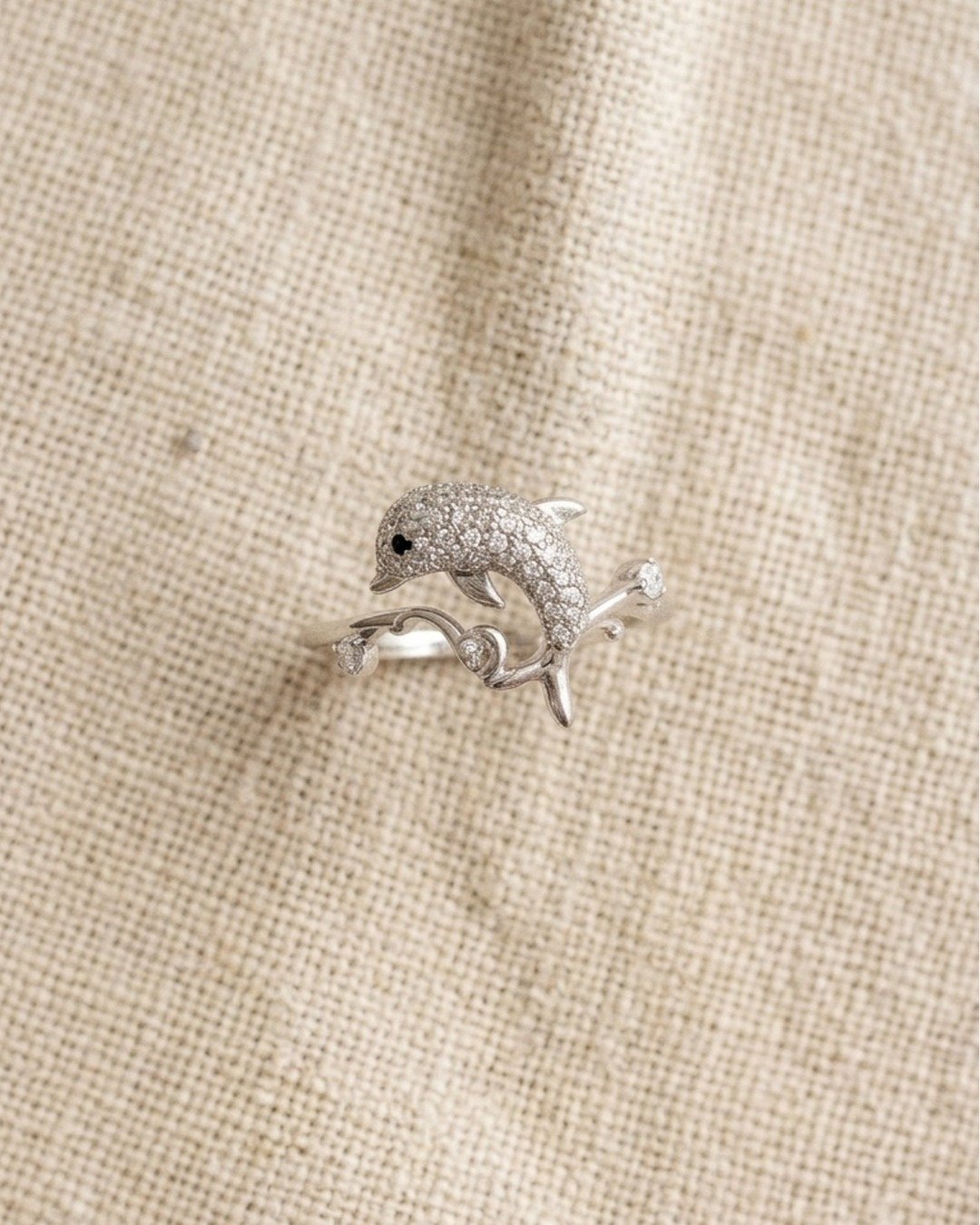 Dolphin Sparkle Adjustable Ring – 925 Sterling Silver — view 4