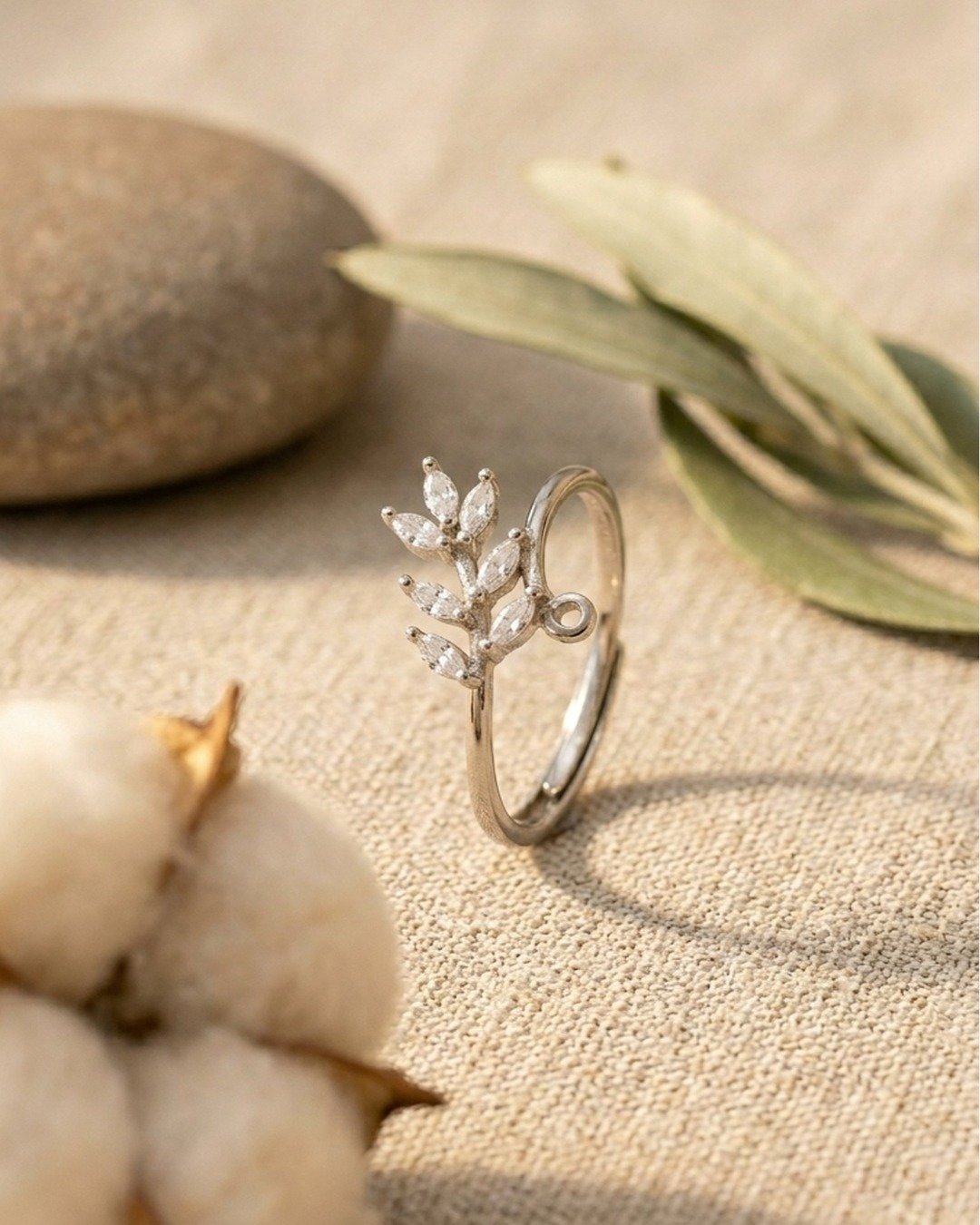 Delicate Leaf Vine Adjustable Ring – 925 Sterling Silver