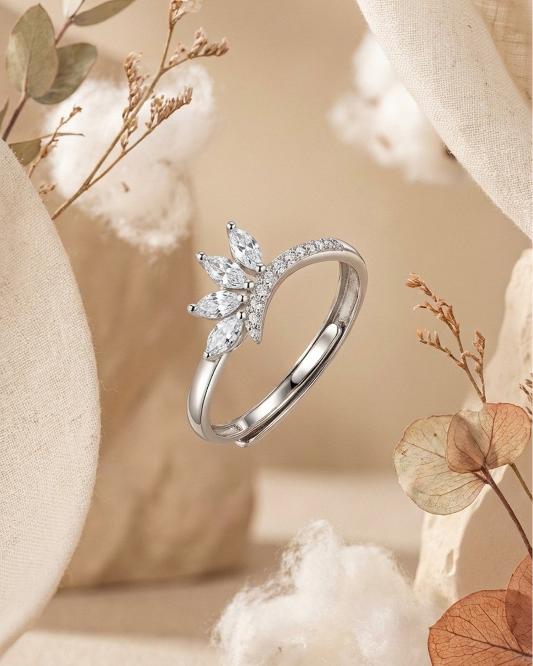 Marquise Crown Spark Adjustable Ring – 925 Sterling Silver — view 6