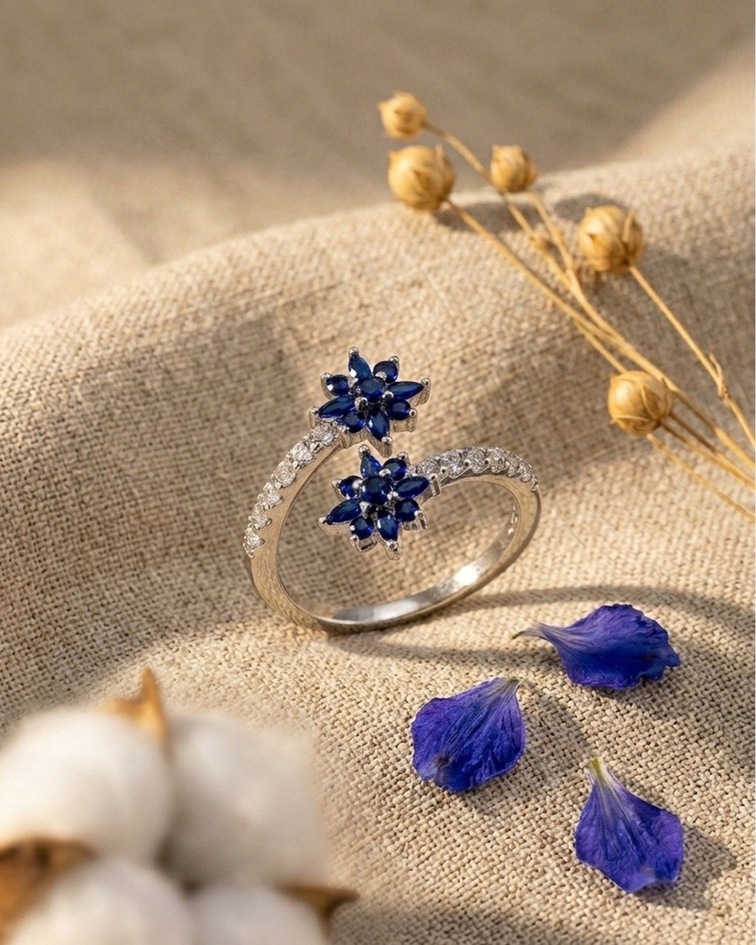 Royal Sapphire Blossom Adjustable Ring – 925 Sterling Silver — view 4