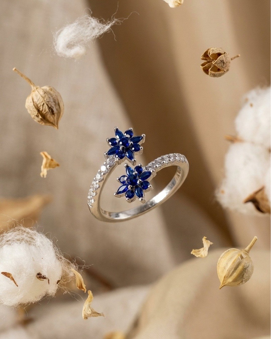 Royal Sapphire Blossom Adjustable Ring – 925 Sterling Silver — view 6
