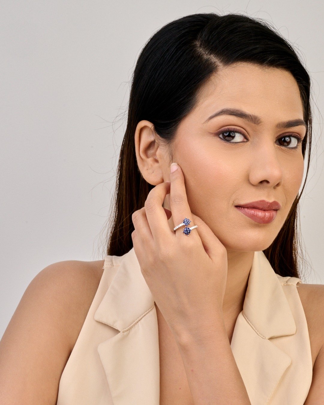 Royal Sapphire Blossom Adjustable Ring – 925 Sterling Silver — view 3