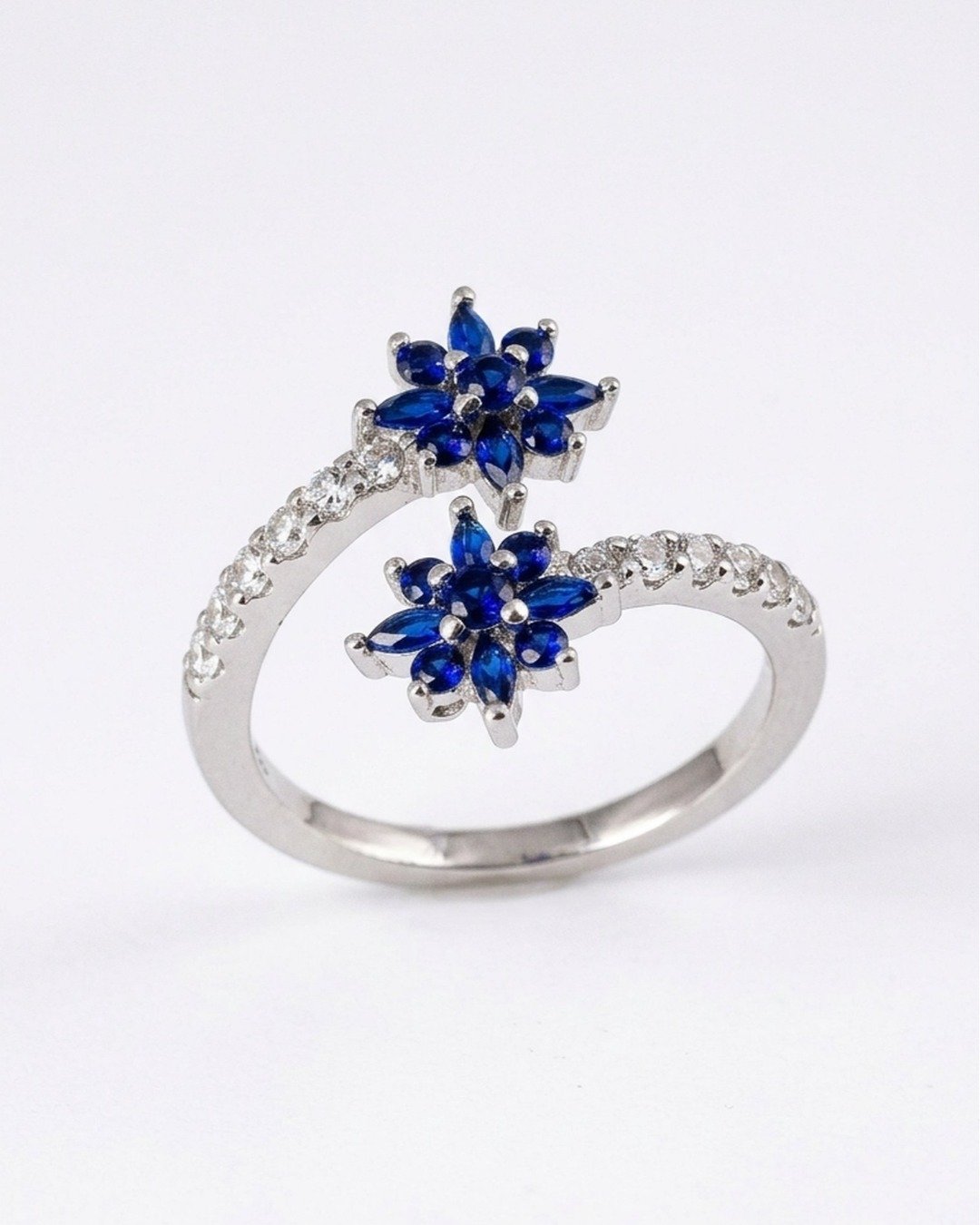 Royal Sapphire Blossom Adjustable Ring – 925 Sterling Silver — view 5