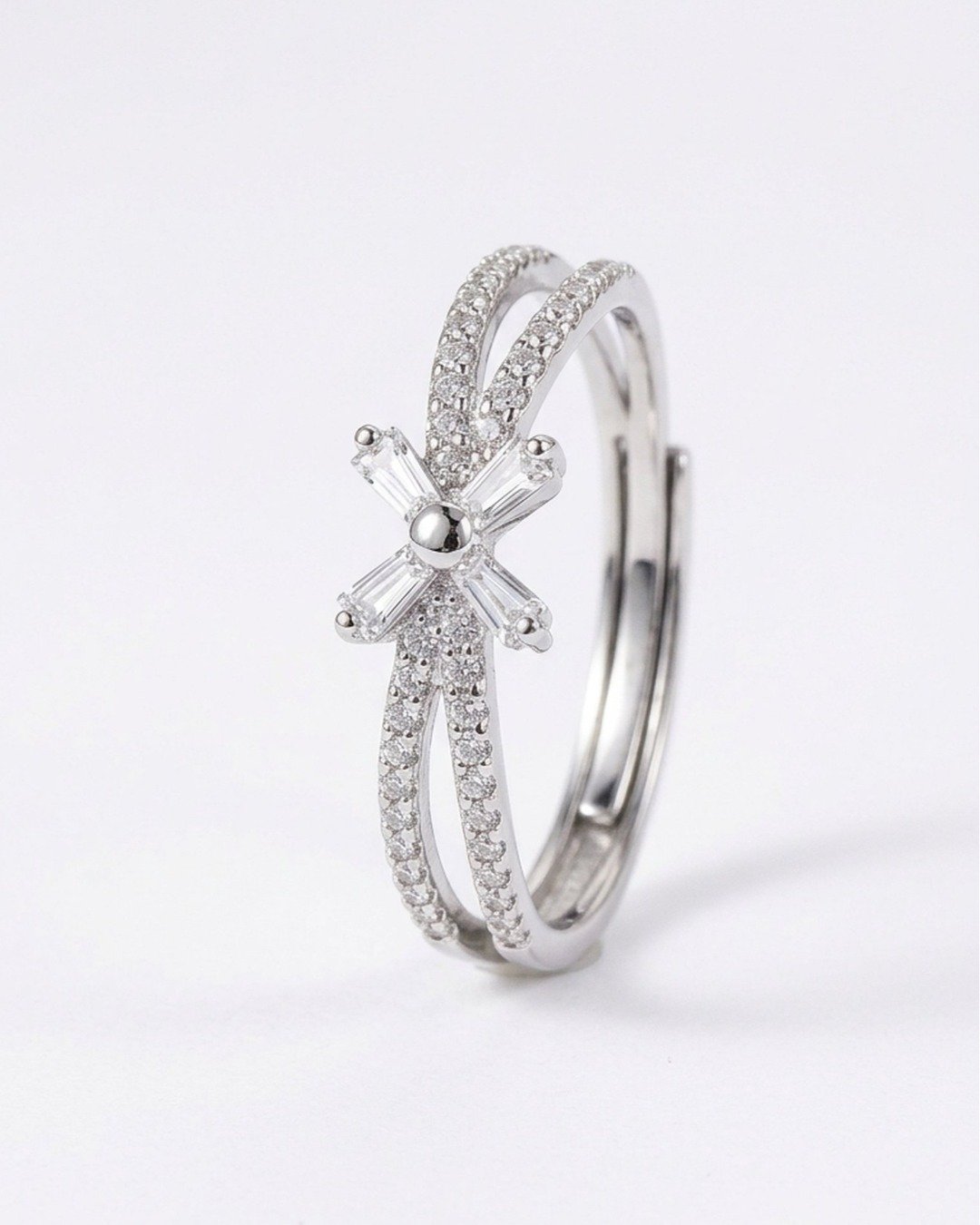 Sparkling Bow Elegance Adjustable Ring – 925 Sterling Silver — view 4