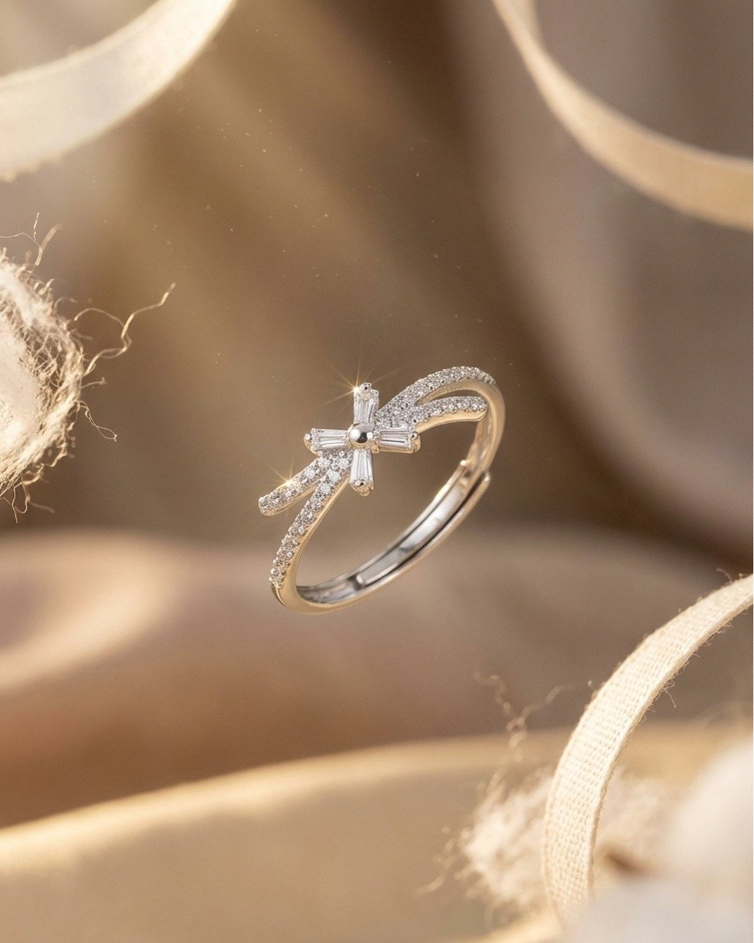 Sparkling Bow Elegance Adjustable Ring – 925 Sterling Silver — view 6
