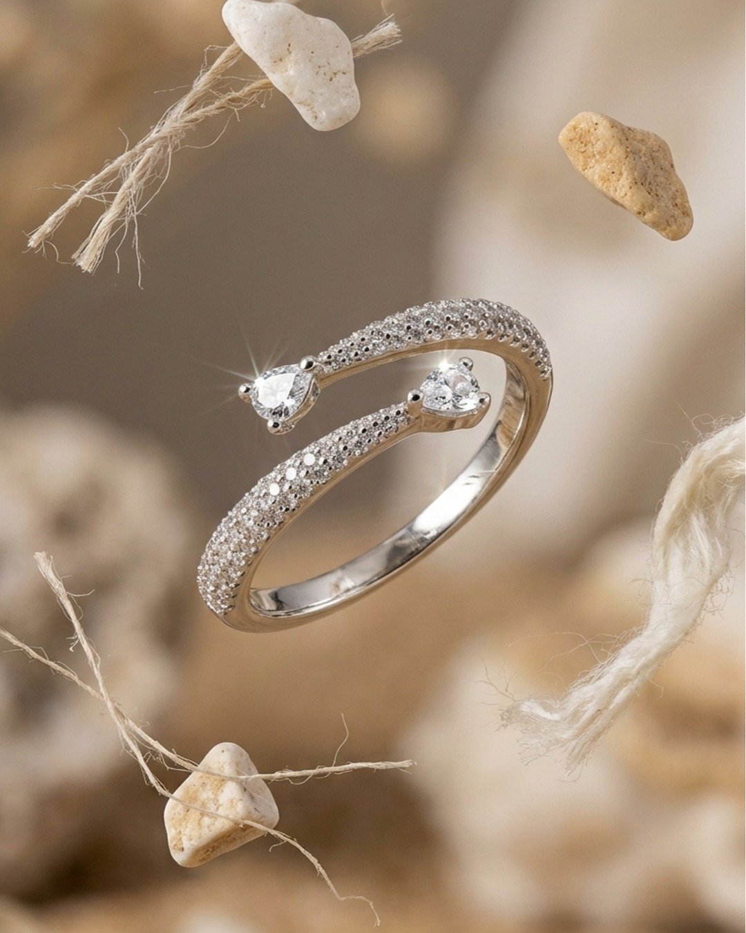 Twin Teardrop Spark Adjustable Ring – 925 Sterling Silver — view 4